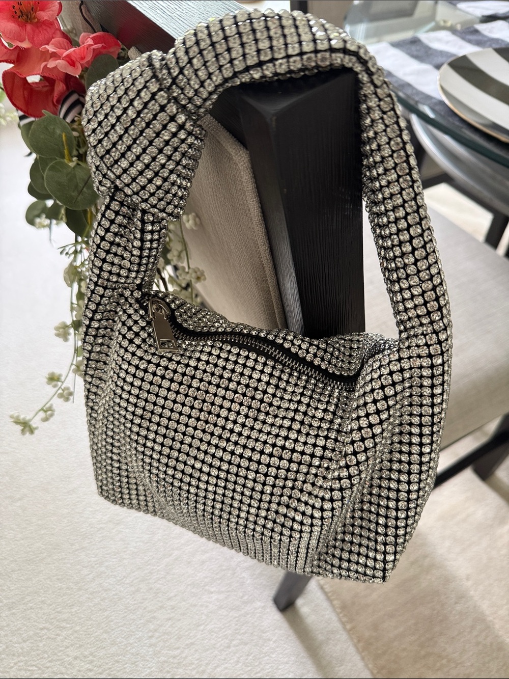 Sparkling Silver Rhinestone Shoulder Bag